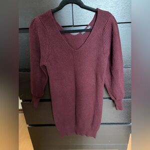 Dex Deep Burgundy V-Neck Sweater Dress